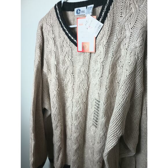 Vintage Arizona Oversized Cable Knit Sweater Tan V Neck NWT Men's Large Y2K - Picture 2 of 5